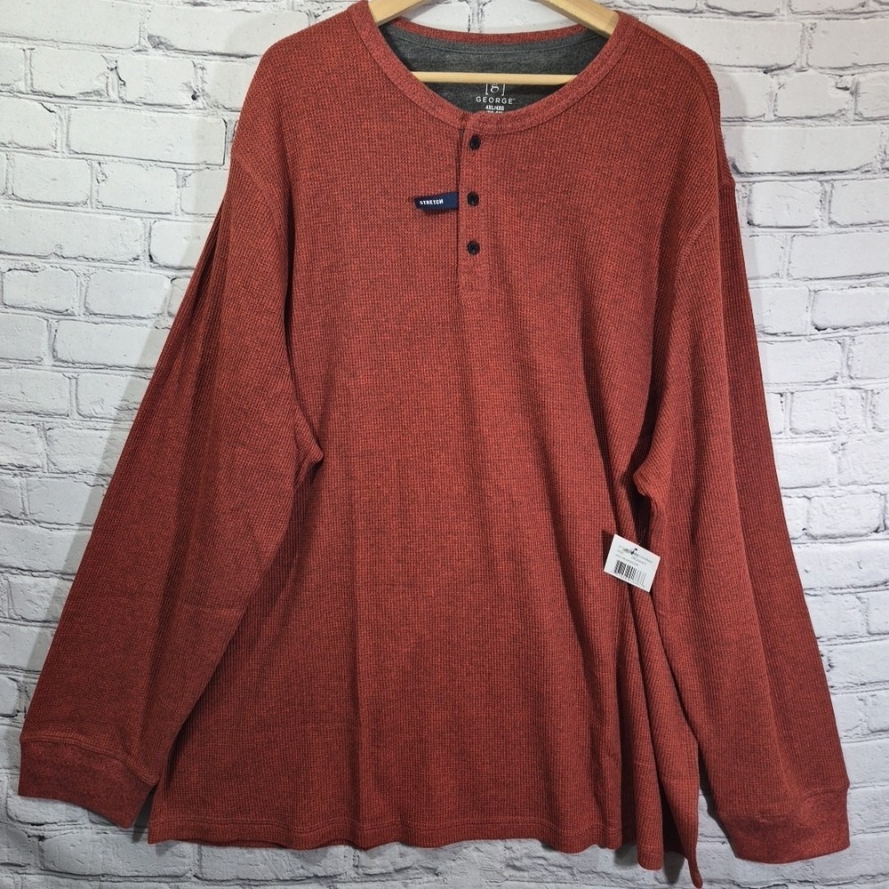 George Henley Shirt Mens Sz 4XL Rust Copper Waffle Knit Thermal Long Sleeve NWT